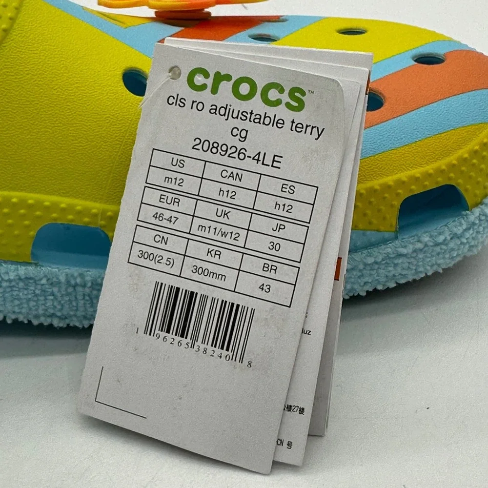 Crocs 208926-4LE Mens 12 Classic Adjustable Clog Zen Garden Terry‎ Cloth Shoes